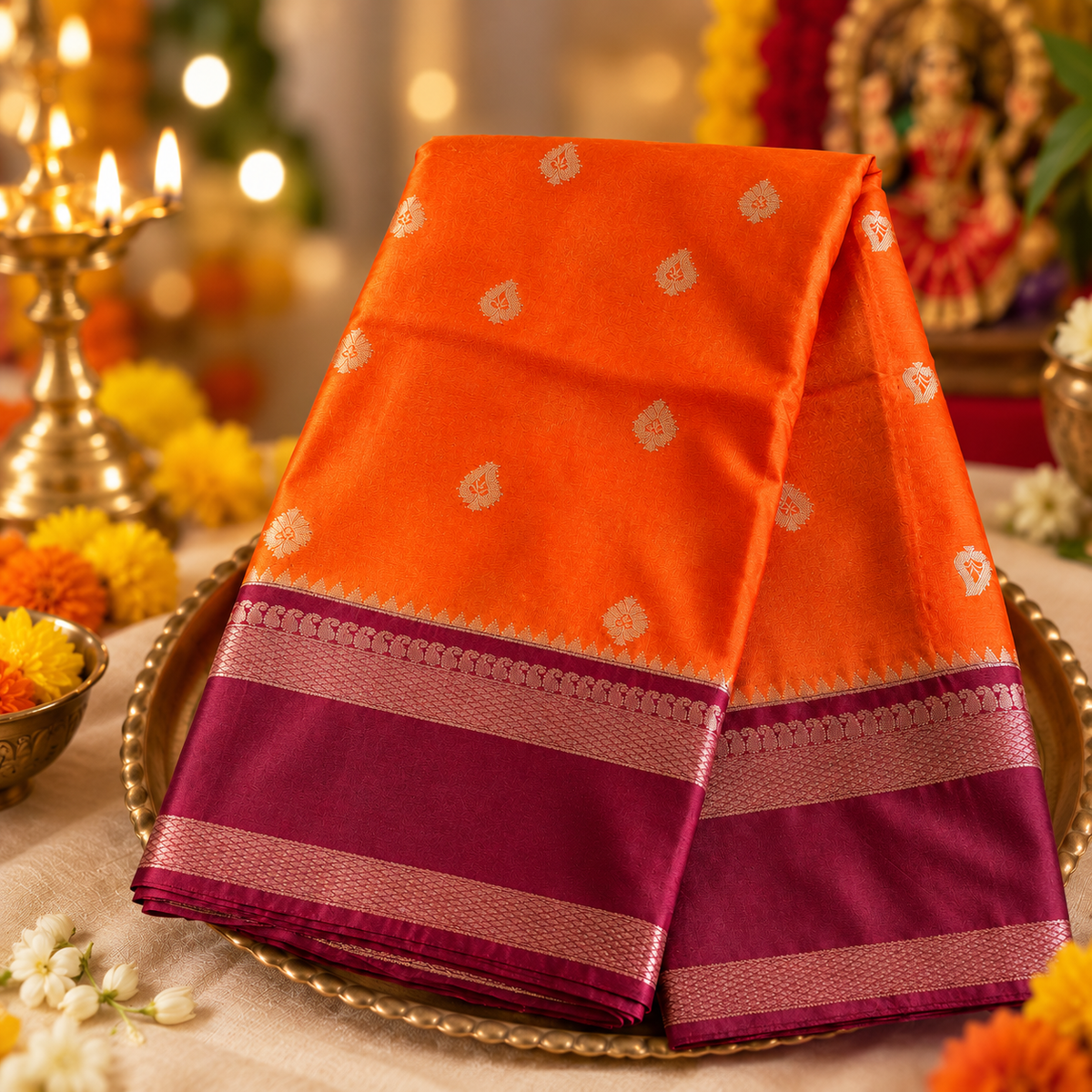 Orange Banarasi saree