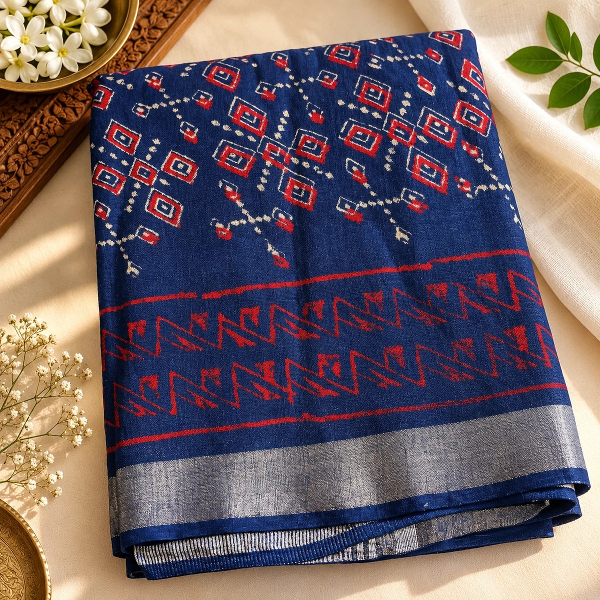 Handblock printed linen sarees
