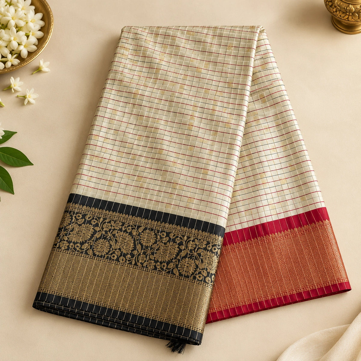 Warm Silk Saree Grey Ganga Jamuna Border